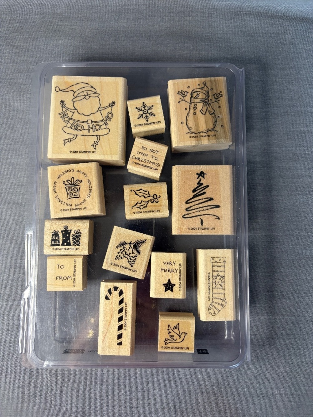 Stampin' Up Holiday Tag Team (2004) Set of 14 Christmas Gift Tag Wood Mounted